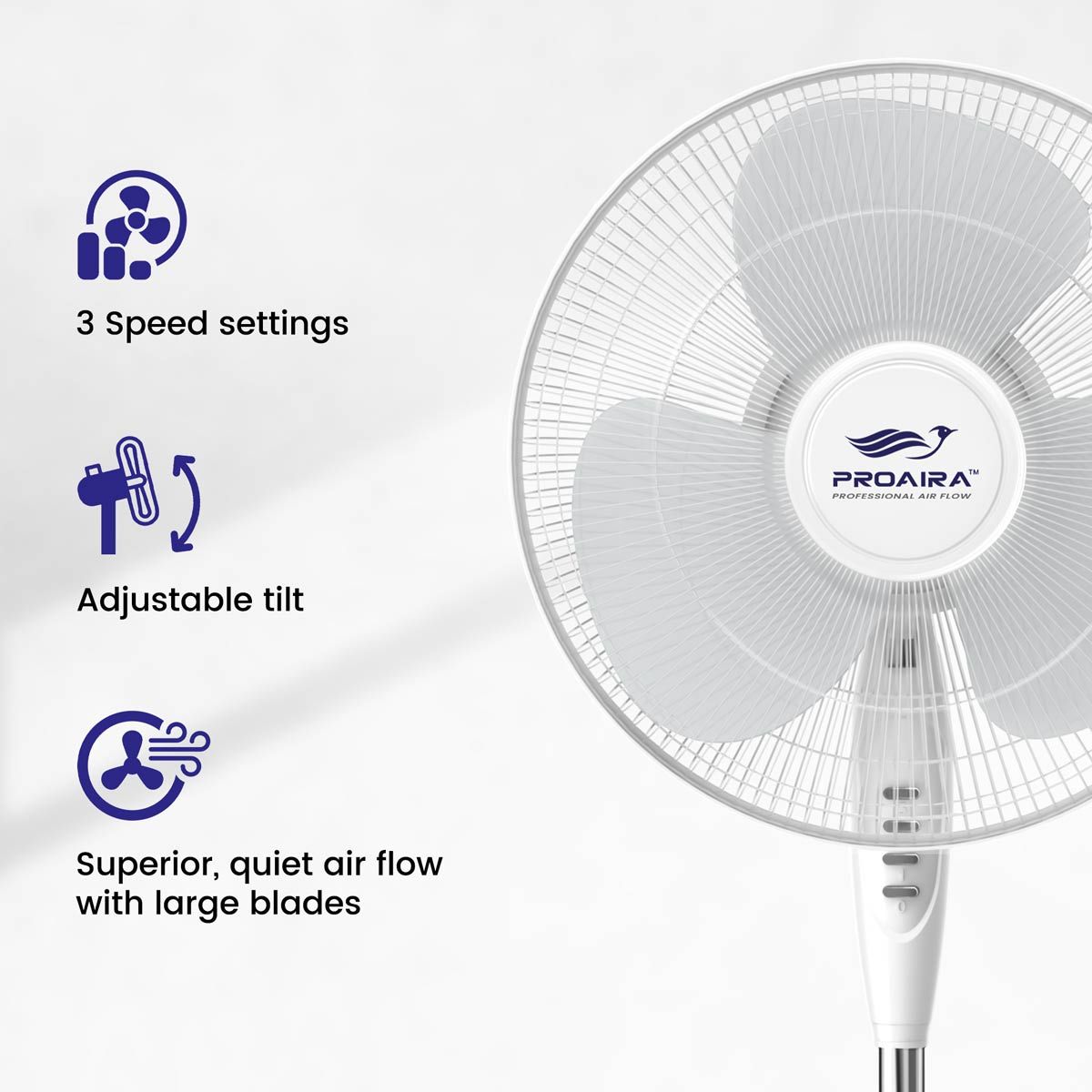 Prem-I-Air 16 Inch (40 cm) Oscillating Pedestal Fan with 3 Speed Settings -  White