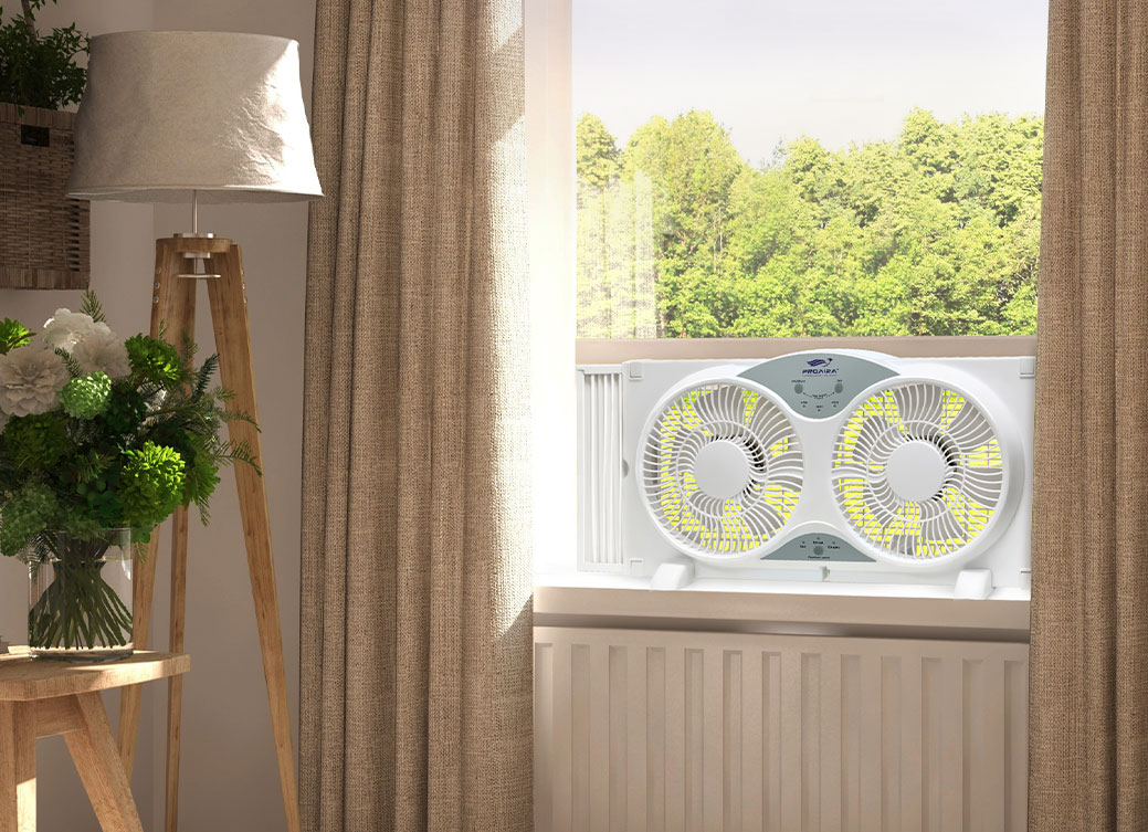 9" Reversible Twin Window Fan, 3 Speed Control Extendable 231/2" to 37